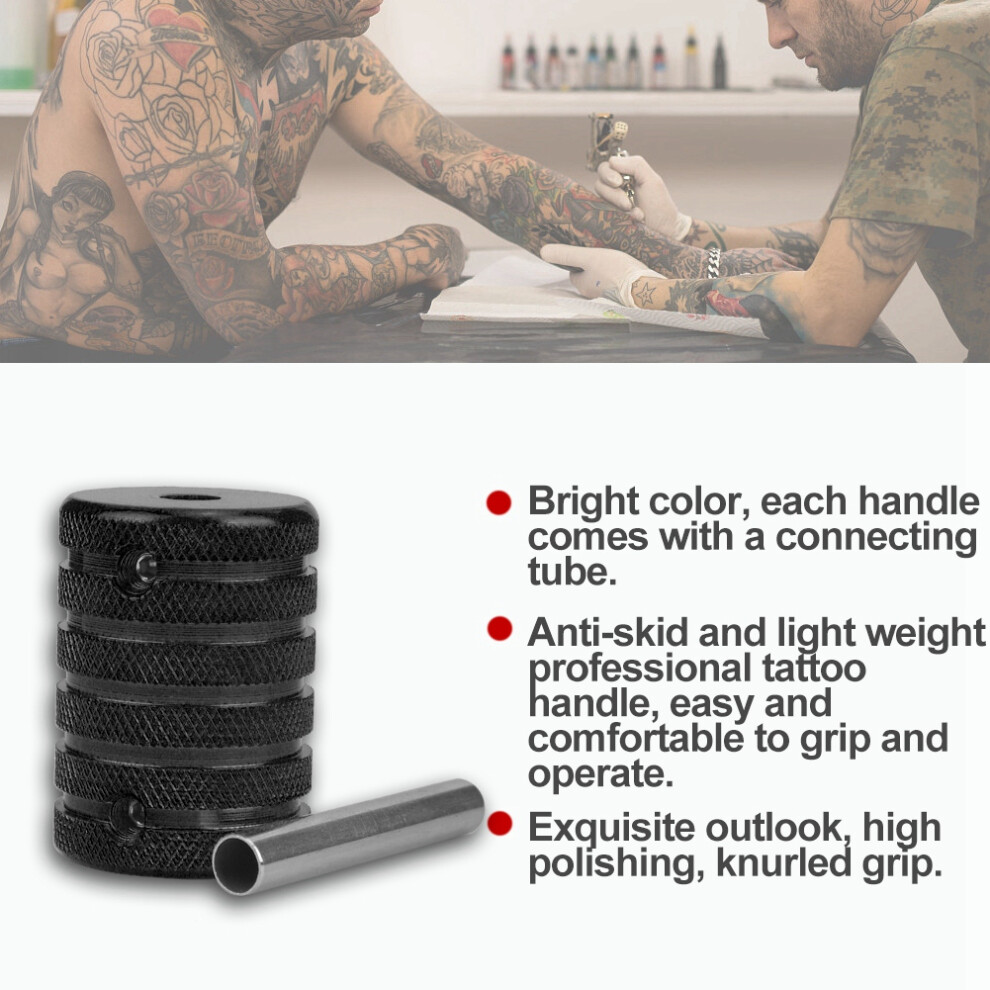 Black 35Mm Aluminium Alloy Tattoo Grip Handle With Knurled Surface In