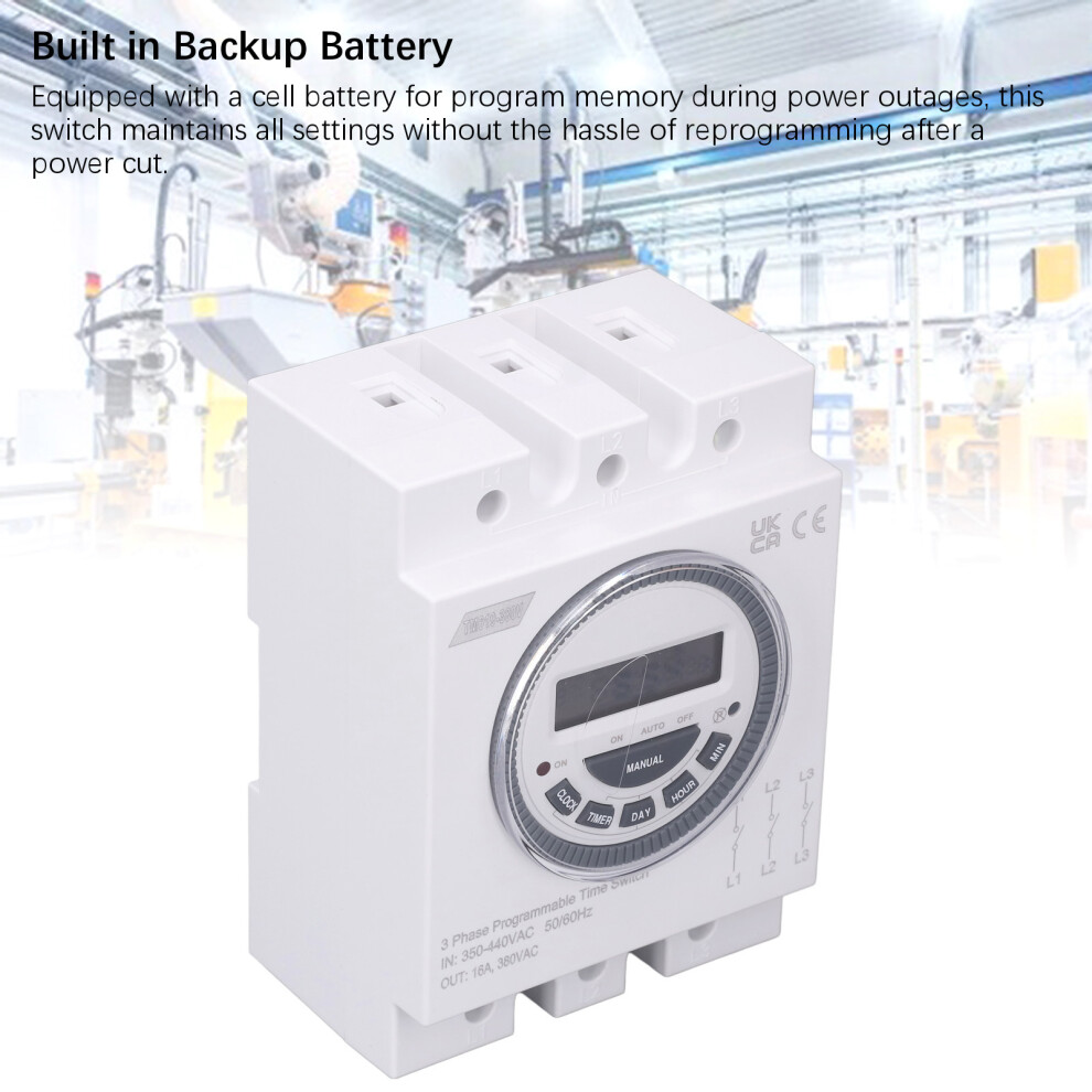 3 Phase Timer Switch 24H 16A 18 On/Off Daily