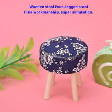 1:12 Doll House Miniature Wooden Cloth Four-Leg Stool, Dark Blue