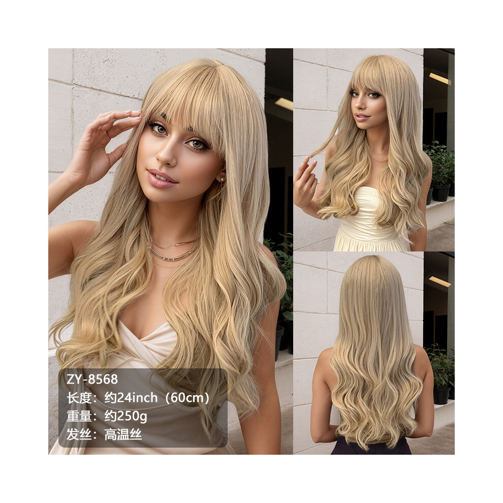 (C) Wavy Curly Fluffy Wig for Asian Streamers, Middle Part Wig for Women