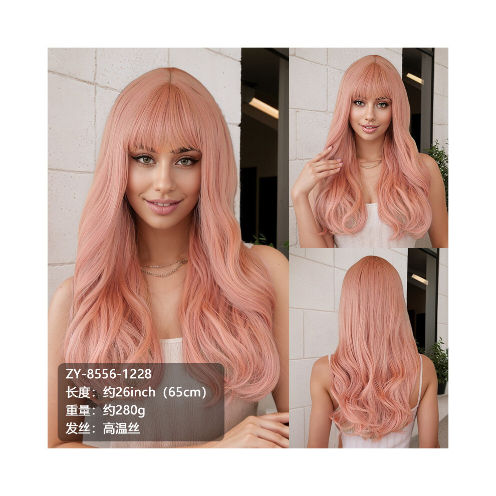 (B) Wavy Curly Fluffy Wig for Asian Streamers, Middle Part Wig for Women