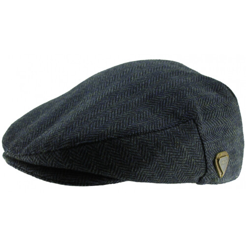 (Navy Herringbone, XL) Royal Stallion Wool Flat Cap