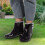 1 Pair PVC Rain Boots 39/40 Black Pink Spots 9