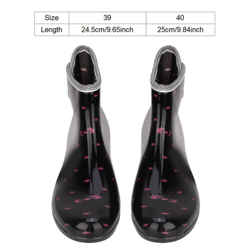 1 Pair PVC Rain Boots 39/40 Black Pink Spots 2