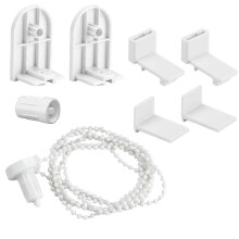 Soporte para persianas enrollables de 17 mm sin necesidad de taladrar, con doble abrazadera y polipasto de cadena.