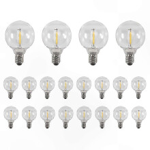 Paquete de 20 bombillas LED E12 G40 irrompibles para guirnaldas de luces solares.