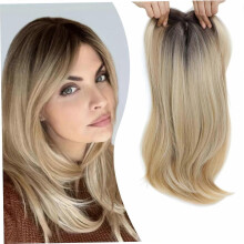 Gradient Blonde Hair Topper with Bangs - Clip-in Volume Boost