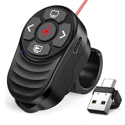 Rechargeable USB-C Wireless Presentation Clicker Ring, PowerPoint Remote