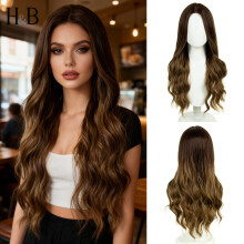 Middle Part Top Dyed Brown Gradient Heat-Resistant Fiber Long Curly Wig Full Head Style