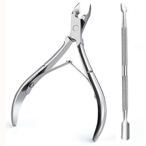 Precision 5mm Tip Stainless Steel Cuticle Nipper & Pusher Set Silver