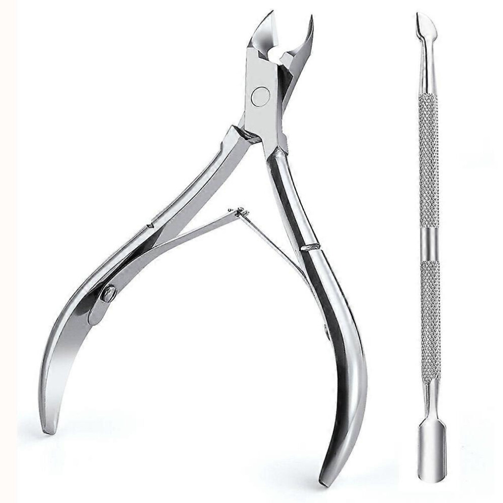 Silver Precision 5Mm Tip Stainless Steel Cuticle Nipper & Pusher Set