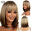 Brown Gradient Bob Wig with Straight Bangs, Breathable Summer Hair 1