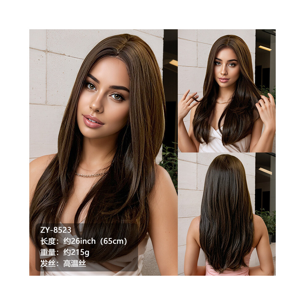 Realistic Dark Brown High-Temp Fiber Wig, Medium Length, Breathable & Bangs-Free