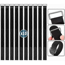 Velcro Cable Ties 50cm, 10-Pack Reusable Self-Grip Straps, Adjustable Nylon Black