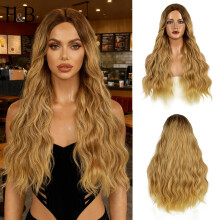 Golden Wig Wool Curl Middle Part Top Dyed Long Curly Hair Paris Painted Asian Wig