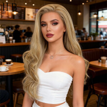Women's Big Wave Long Curly Lace Wig, Large Area Hand-Hooked High-Temp Silk Highlighted Front Lace Wig