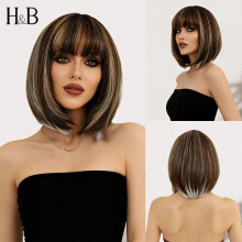 Realistic American Style High-Temp Fiber Wig, Versatile 4-Season Short Straight Bob for Women