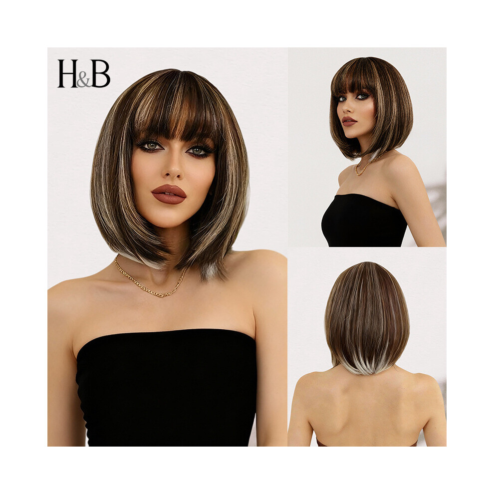Realistic American Style High-Temp Fiber Wig, Versatile 4-Season Short Straight Bob for Women