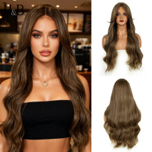 Realistic High-Temp Fiber Wig: Mixed-Race Hot Girl Long Hair with 8-Char Bangs & Puffed Scalp