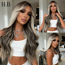 Long Brown Gradient Wig with 8-Character Bangs, 65 cm