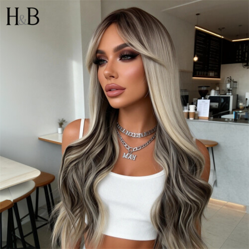 Long Brown Gradient Wig with 8-Character Bangs, 65 cm 2