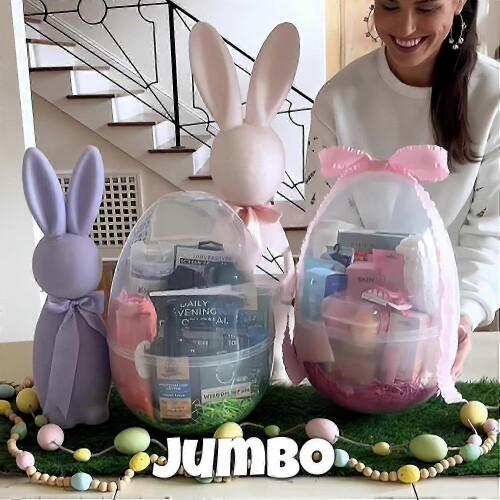 12" Jumbo Clear Plastic Easter Egg, Large Fillable Durable Holiday Decor 1