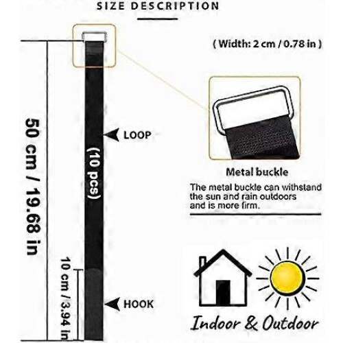 Velcro Cable Ties 50cm, 10-Pack Reusable Self-Grip Straps, Adjustable Nylon Black 2