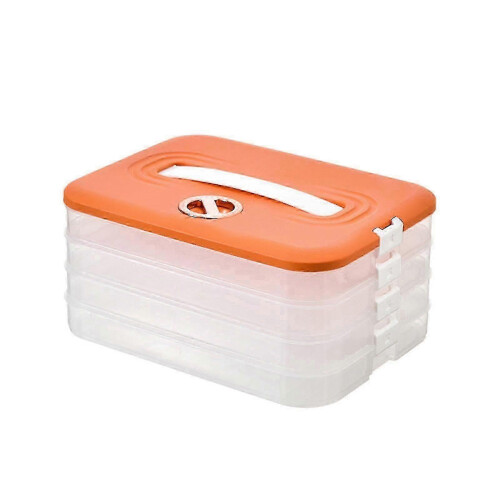 (4, orange) Multi Layer Cookie Carrier with Lid and Handle Time Recoder Dumpling Storage Box Food Dessert Transport Container 25-26