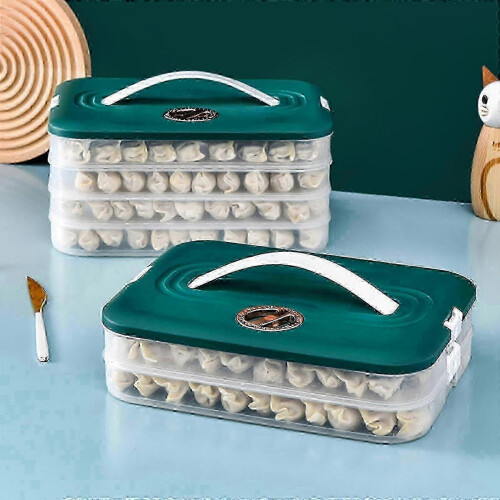 (2, blue) Multi Layer Cookie Carrier with Lid and Handle Time Recoder Dumpling Storage Box Food Dessert Transport Container 25-26 2