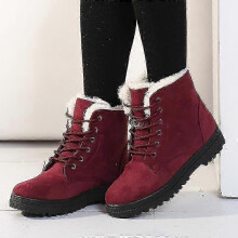 (37, red) Winter Boots Ankle Botas Mujer Warm Plush Insole Shoes Woman
