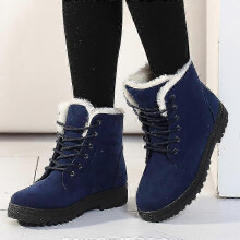 (38, blue) Winter Boots Ankle Botas Mujer Warm Plush Insole Shoes Woman
