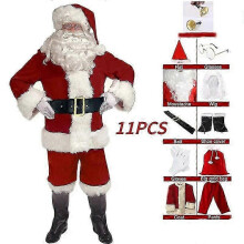 (S,unisex,11pcs)Christmas Santa Claus Cosplay Costume Classic Red Deluxe Velvet Xmas Men Santa Claus Disguise Suit Christmas New Year Party 25-26
