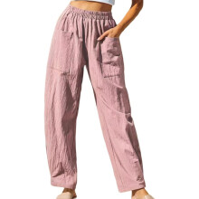 Women's Elastic Waist Wide Leg Loose Pants with-Pink XXL