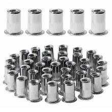 100pcs M6 Flat Head Threaded Rivet Nut, Stainless Steel Threaded Rivet Nuts, Threaded Inserts Assortment for Plastic Mental (12mm 15mm)