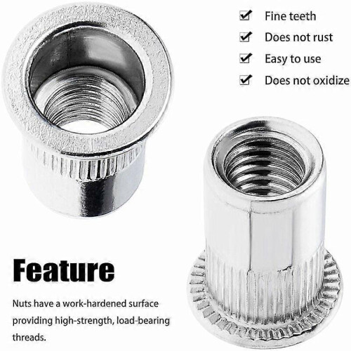 100pcs M6 Flat Head Threaded Rivet Nut, Stainless Steel Threaded Rivet Nuts, Threaded Inserts Assortment for Plastic Mental (12mm  15mm) 2