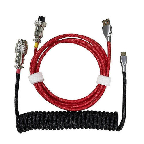 (Red) 1.5m Coiled Type C Cable For Mechanical Keyboard Aviator Connector Personalized