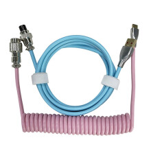 (Pink) 1.5m Coiled Type C Cable For Mechanical Keyboard Aviator Connector Personalized