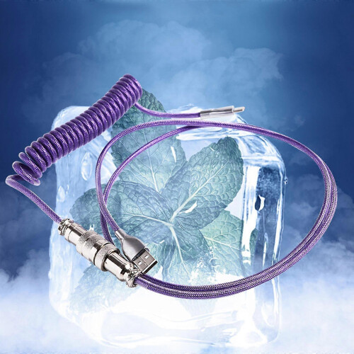 (Pink) 1.5m Coiled Type C Cable For Mechanical Keyboard Aviator Connector Personalized 2