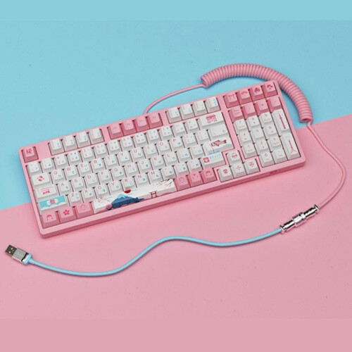 (Pink) 1.5m Coiled Type C Cable For Mechanical Keyboard Aviator Connector Personalized 2