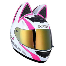 (S,E2)Motorcycle Helmet Full Face Cat Ear Detachable DOT Certification Safety Moto Helmet For Women Men Breathable Gift For Girlfriend