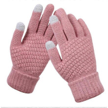 (Pink)Women's Winter Touch Screen Gloves Warm Fleece Lined Knit Gloves Elastic Cuff Winter Texting Gloves