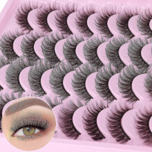 D Curl Russian Strip Lashes - Natural Look False Eyelashes Cat Eye Wispy Fake Lashes Pack (16 Pairs)