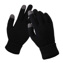 (Black)Women's Winter Touch Screen Gloves Warm Fleece Lined Knit Gloves Elastic Cuff Winter Texting Gloves