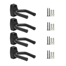 Guitar Wall Mount Hanger 4 Pack, Guitar Hanger Wall Hook Bracket Holder Stand Black Display with Screws - Easy To Install