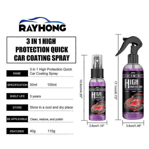 (2PCS spray) 3 in 1 High Protection Quick Car Coat Ceramic Coating Spray Hydrophobic 100ML 1