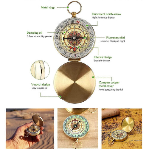 Compass for Navigation, Vintage Pocket Compass with Luminous Function, Waterproof Military Compass for Camping 2