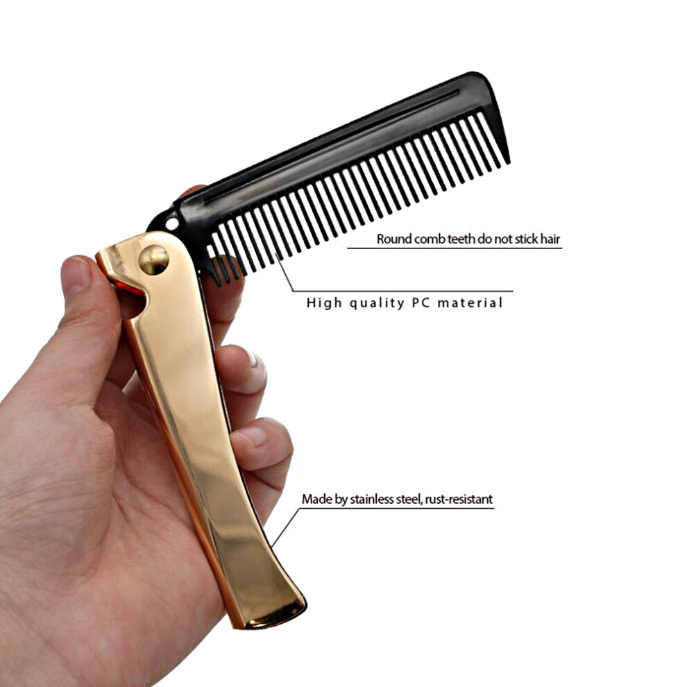 Unisex Stainless Steel Beard & Mustache Folding Pocket Comb Anti Tangle & Static