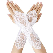 (white) 1 Pair Of Sequined Satin Lace Fingerless Wedding Gloves, Ladies Opera Gloves, Party Prom Gloves. - DD