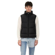 (L, BLACK) Men's Puffer Vest Winter Outdoor Zipper Sleeveless Warm Puffey Jacket