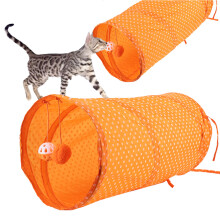 Foldable Cat Dot Tent Long Tunnel Bed Toy with Hanging Toys, Orange